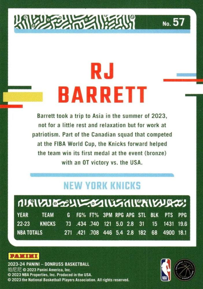 2023 Panini Donruss RJ Barrett #57 New York Knicks