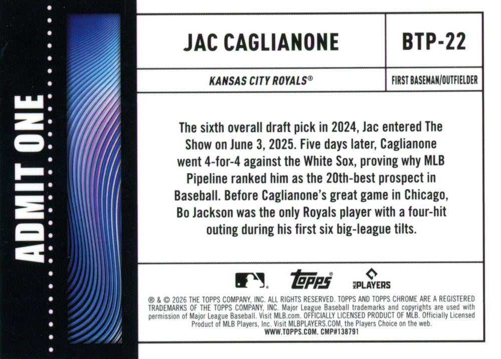 2026 Topps Chrome Big Ticket Players RC Jac Caglianone #BTP-22 Kansas City Royals