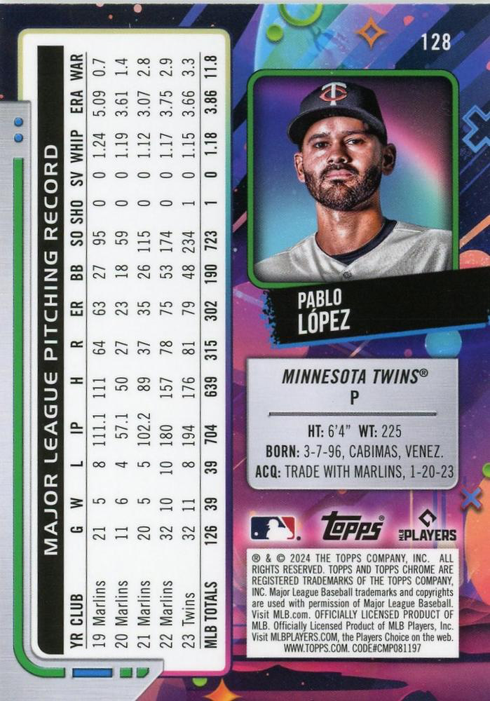 2024 Topps Cosmic Chrome Pablo López Minnesota Twins #128