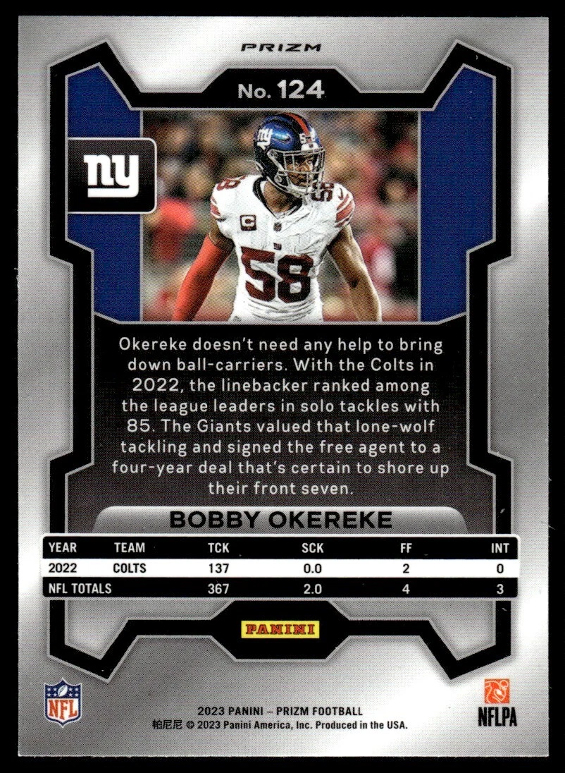 2023 Panini Prizm Red White and Blue Bobby Okereke New York Giants #124
