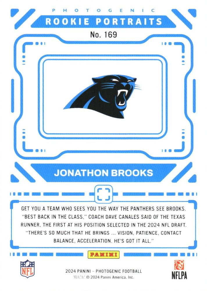 2024 Panini Photogenic Portrait RC Jonathon Brooks #169 Carolina Panthers