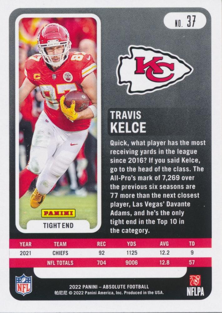 2022 Panini Absolute Travis Kelce #37 Kansas City Chiefs