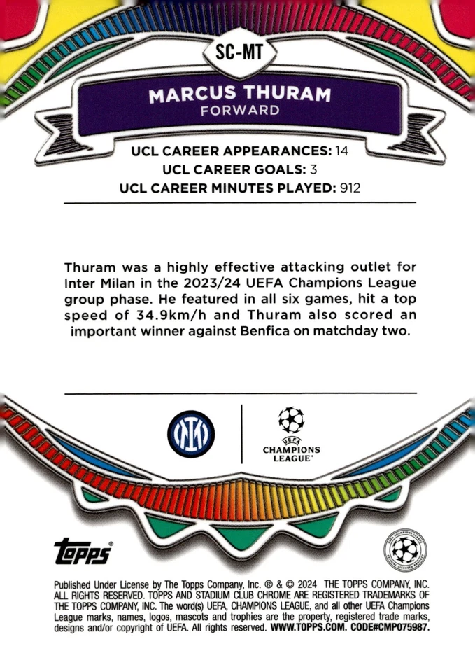 2023 Topps Stadium Club Chrome UCC Say Cheese Marcus Thuram SC-MT Inter Milan