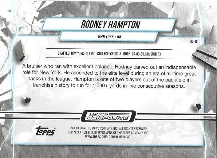 2023 Topps Composite Football Resurgence Grounded Rodney Hampton #RG-16 New York Giants