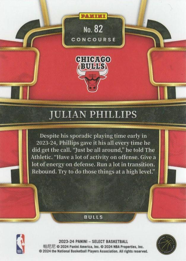 2023 Panini Select NBA Blue Julian Phillips RC #82 Chicago Bulls