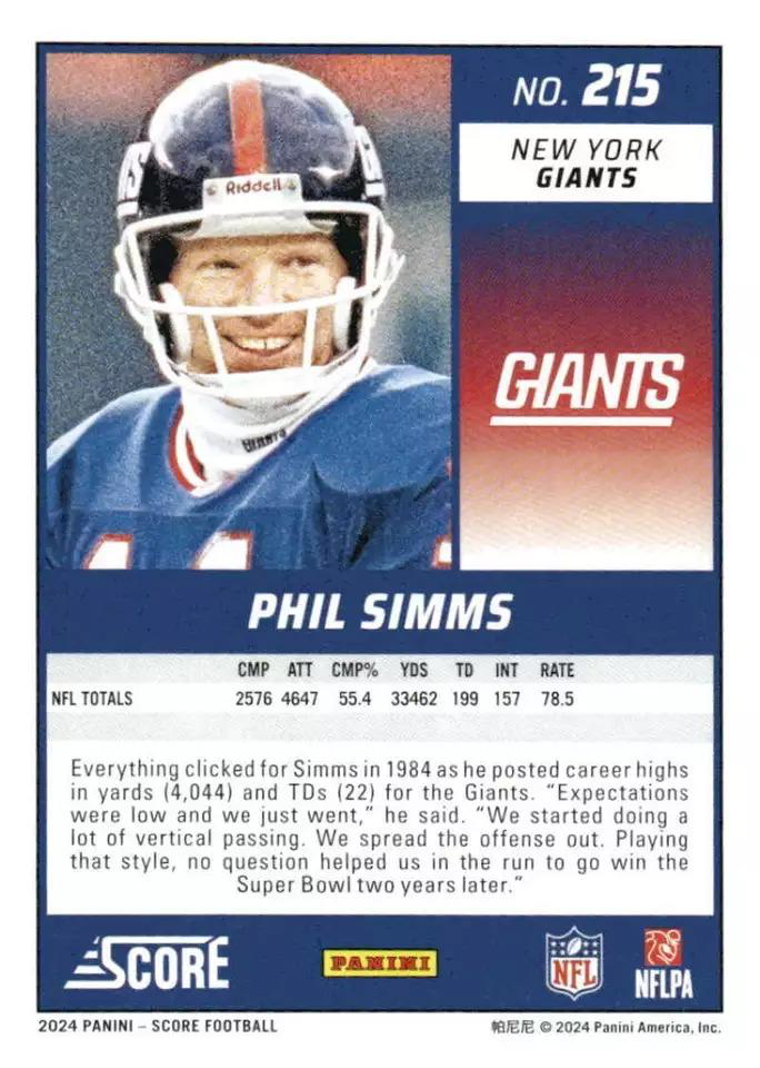 2024 Panini Score Football Phil Simms New York Giants #215