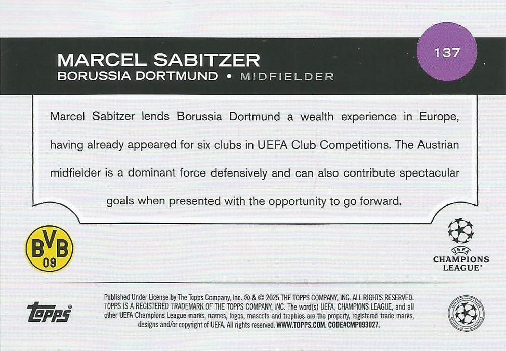 2024 Topps UCC Marcel Sabitzer #137 Borussia Dortmund