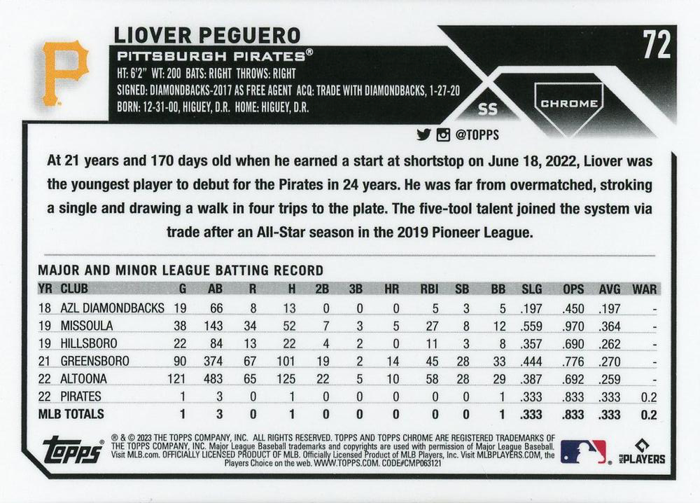 2023 Topps Chrome Liover Peguero RC Pittsburgh Pirates #72