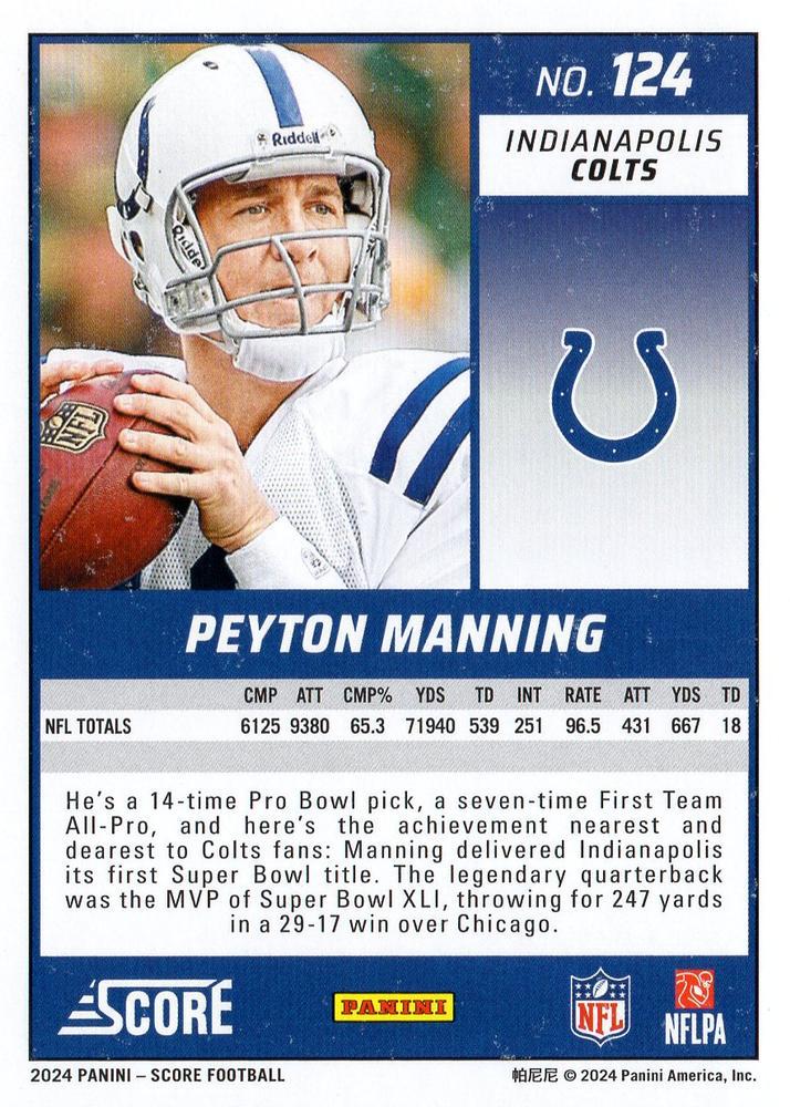 2024 Panini Score Football Peyton Manning Indianapolis Colts #124