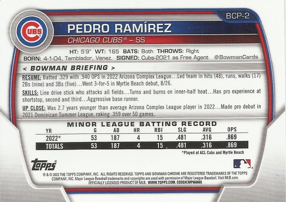 2023 Bowman Chrome Prospects Pedro Ramirez 1st Chicago Cubs #BCP-2