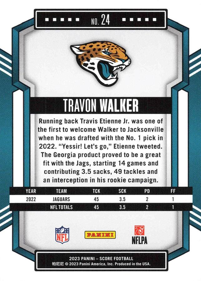 2023 Panini Score Football Travon Walker Jacksonville Jaguars #24
