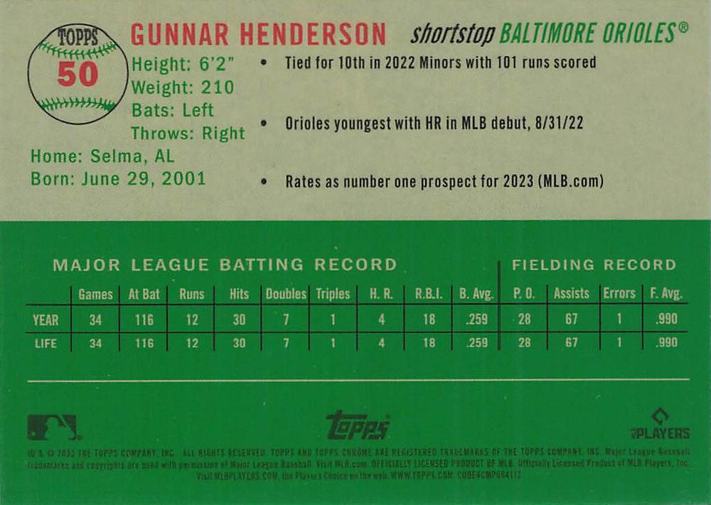 2023 Topps Chrome Platinum Anniversary Gunnar Henderson RC Baltimore Orioles #50