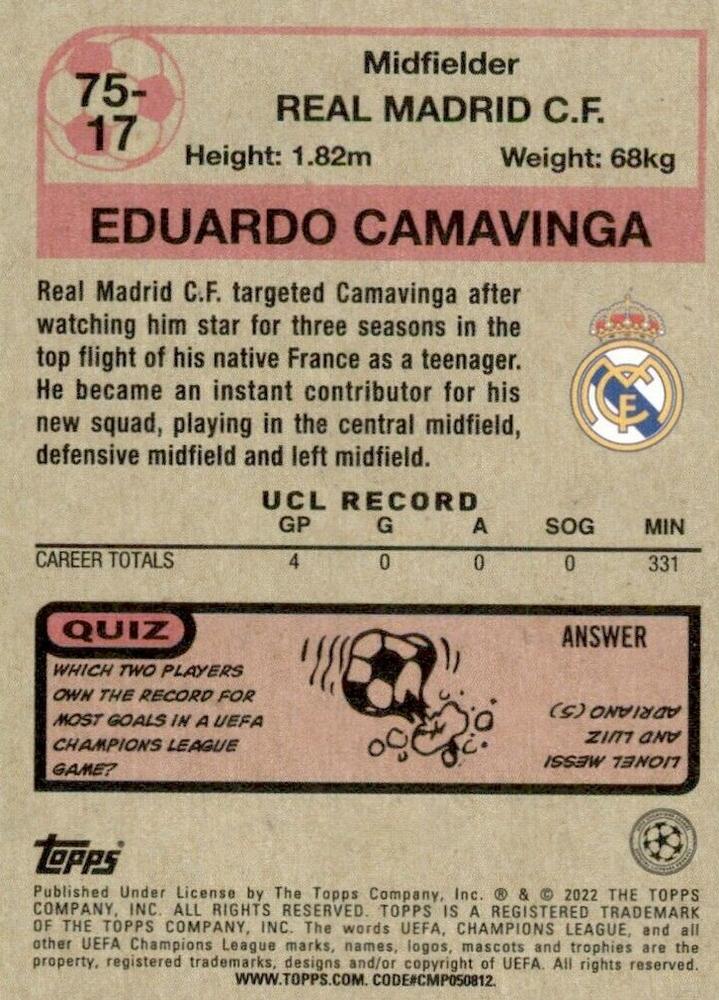 2021 Topps UCC 1975 Retro Eduardo Camavinga #75-17 Real Madrid CF