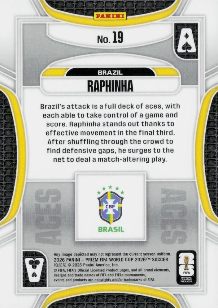 2026 Panini Prizm World Cup Aces Raphinha #19 Brésil