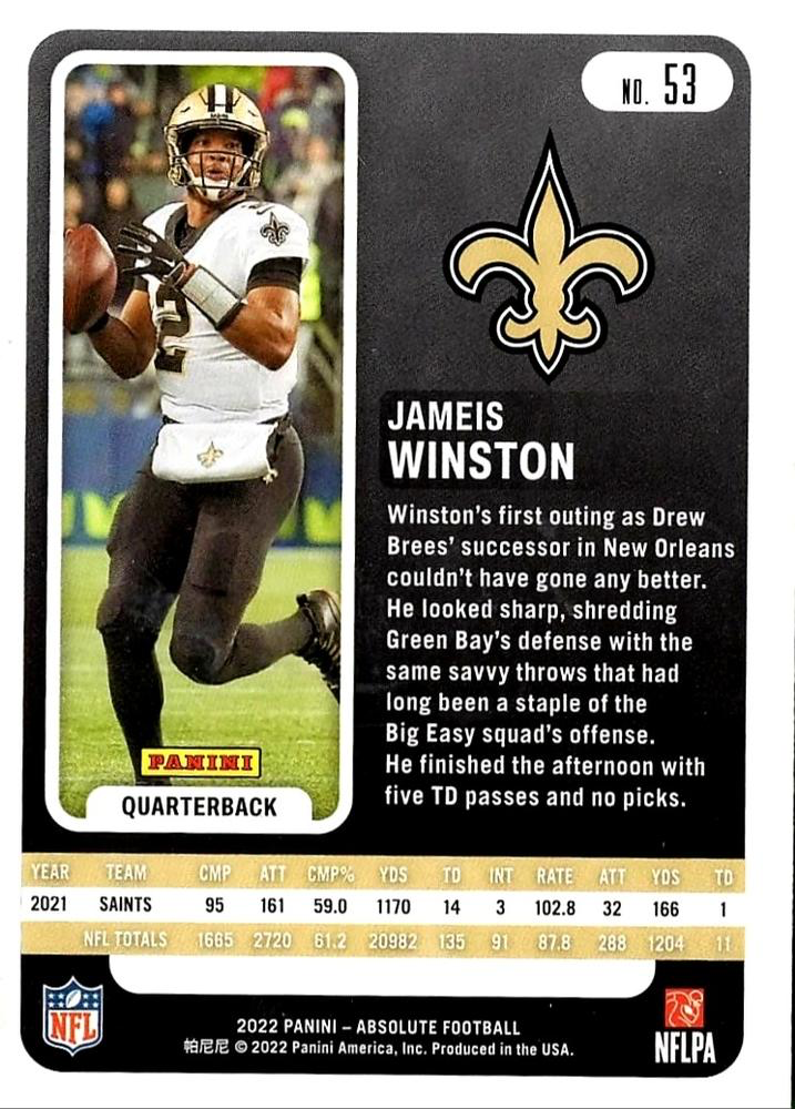 2022 Panini Absolute Jameis Winston #53 New Orleans Saints