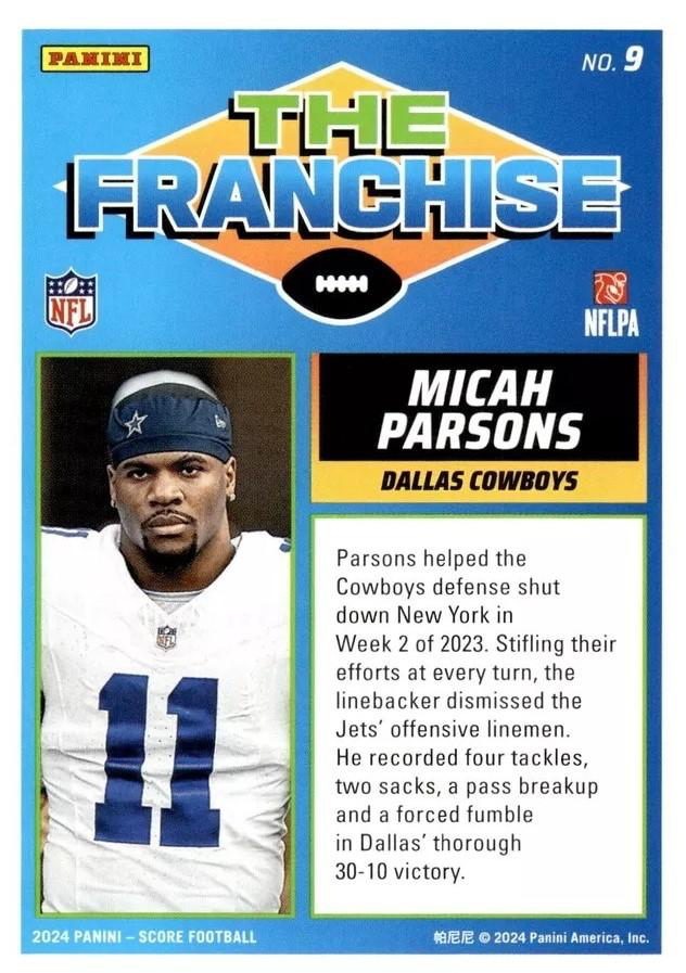 2024 Panini Score Football The Franchise Micah Parsons Dallas Cowboys #9