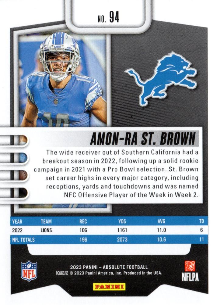 2023 Panini Absolute Amon-Ra St. Brown #94 Detroit Lions