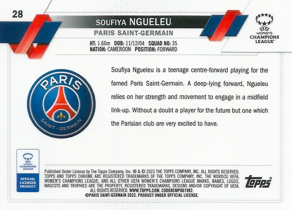 2022 Topps Chrome UCC Women's Soufiya Ngueleu RC #28 Paris Saint-Germain Feminine