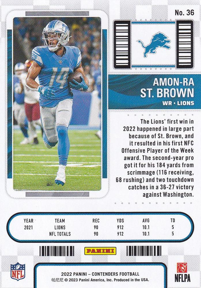 2022 Panini Contenders Amon-Ra St. Brown #36 Detroit Lions