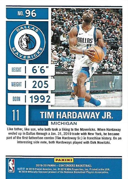 2019 Panini Contenders Tim Hardaway Jr. #96 Dallas Mavericks