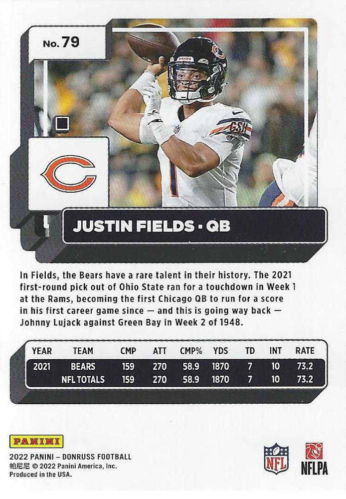 2022 Panini Donruss Justin Fields #79 Chicago Bears