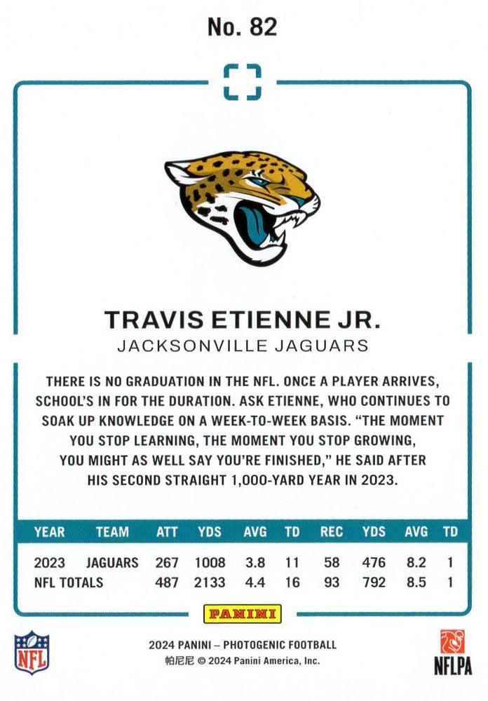 2024 Panini Photogenic Travis Etienne Jr. #82 Jacksonville Jaguars