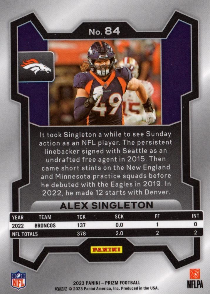 2023 Panini Prizm Alex Singleton Denver Broncos #84