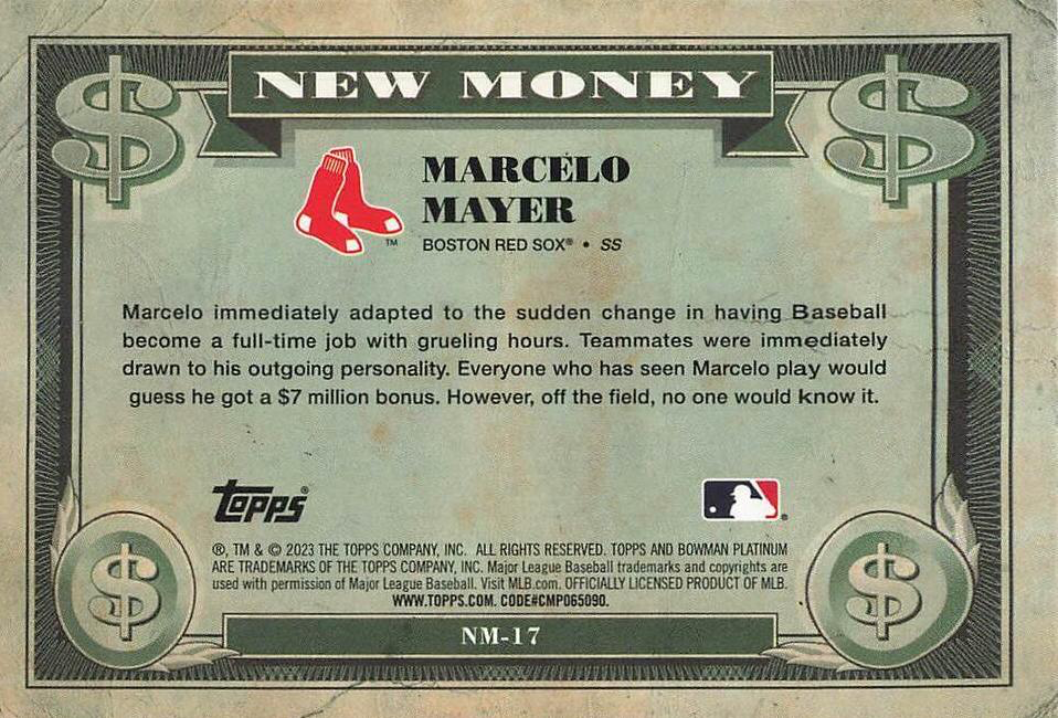 2023 Topps Bowman Platinum New Money Marcelo Mayer Boston Red Sox #NM-17