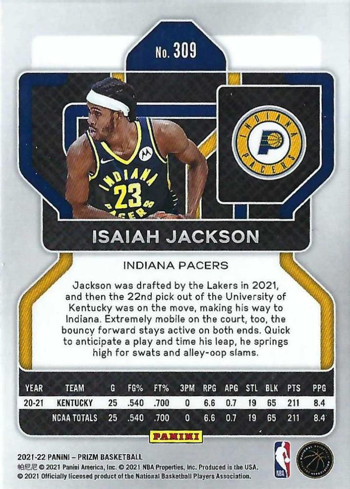 2021 Panini Prizm Isaiah Jackson RC #309 Indiana Pacers