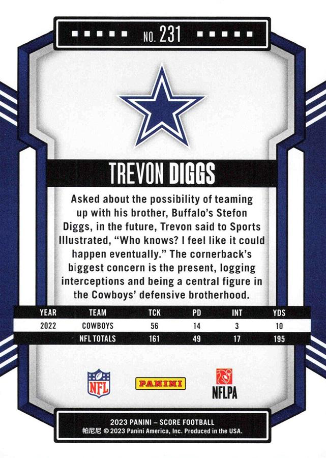 2023 Panini Score Football Trevon Diggs Dallas Cowboys #231