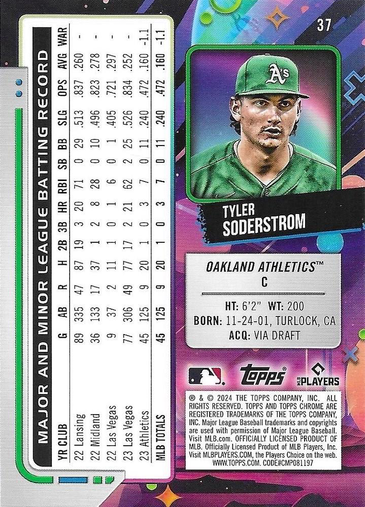 2024 Topps Cosmic Chrome Tyler Soderstrom Oakland Athletics RC #37