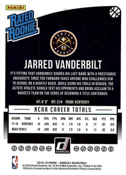2018 Panini Donruss Rated Rookie Jarred Vanderbilt #151 Denver Nuggets