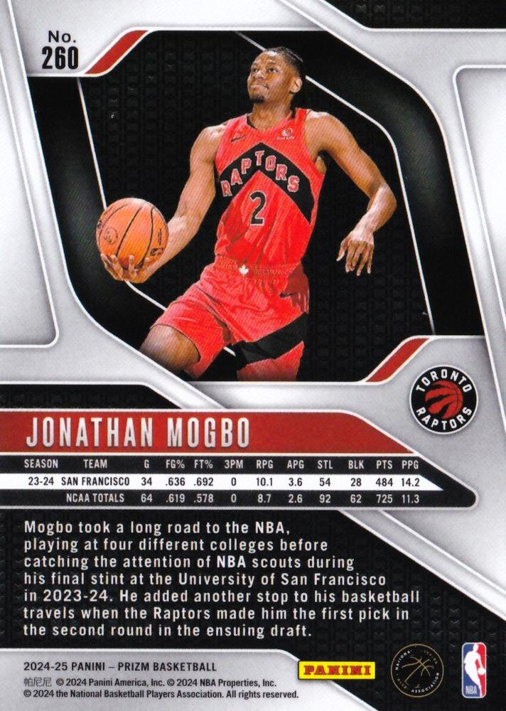 2024 Panini Prizm Jonathan Mogbo RC #260 Toronto Raptors