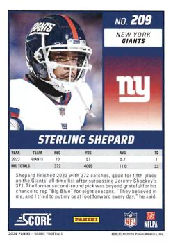 2024 Panini Score Football Sterling Shepard New York Giants #209