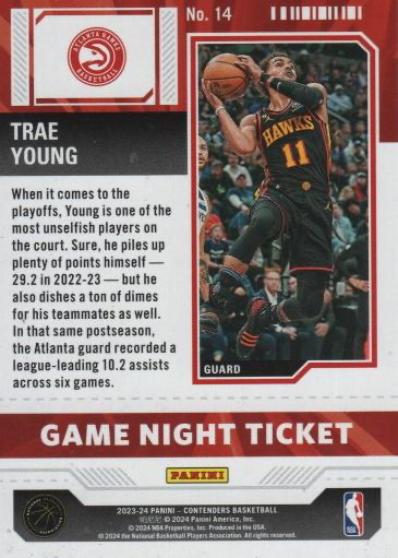 2023 Panini Contenders Game Night Ticket Trae Young #14 Atlanta Hawks