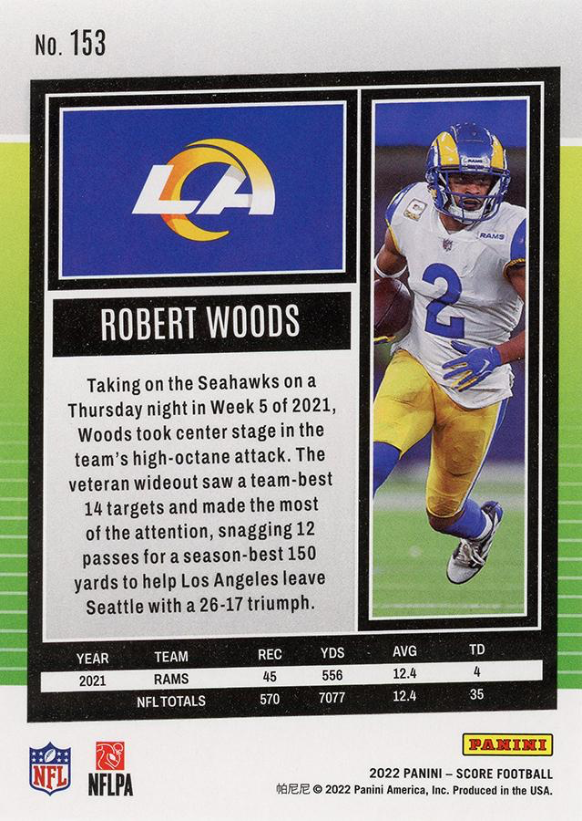 2022 Panini Score Robert Woods Los Angeles Rams #153