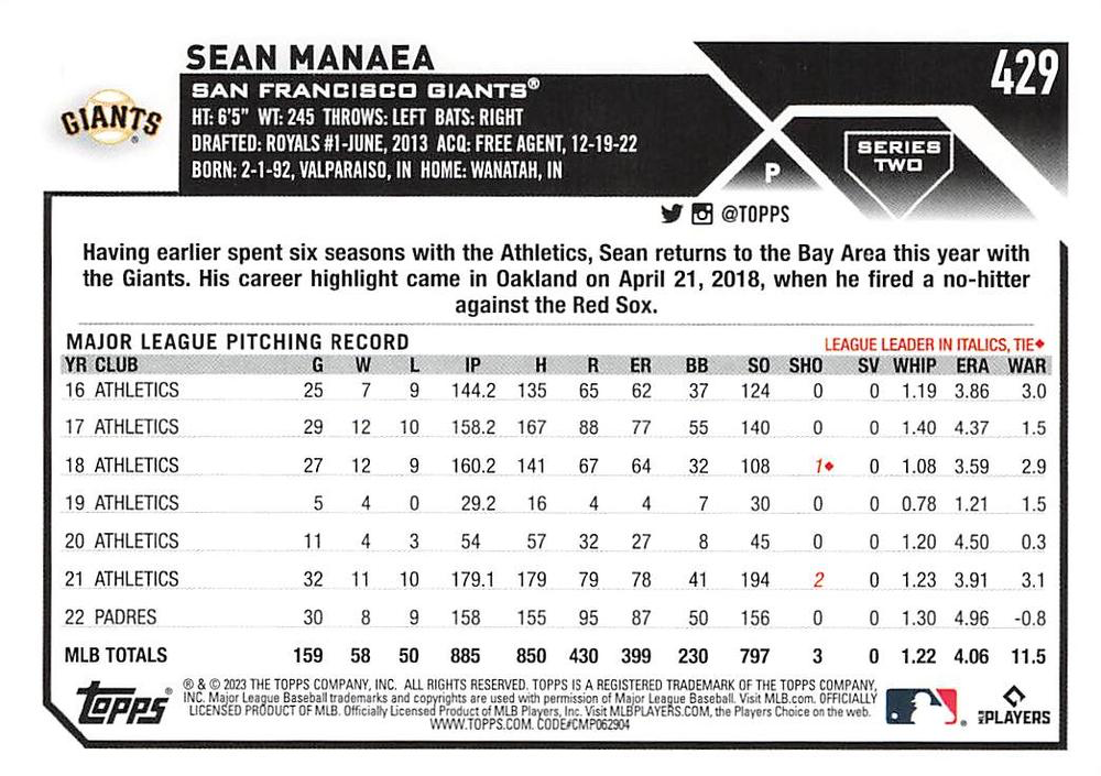 2023 Topps Series 2 Sean Manaea San Francisco Giants #429