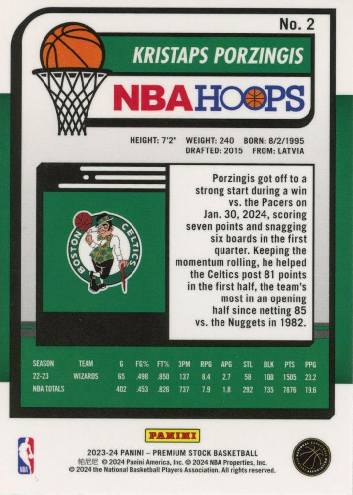 2023 Panini Premium Stock Kristaps Porzingis #2 Boston Celtics