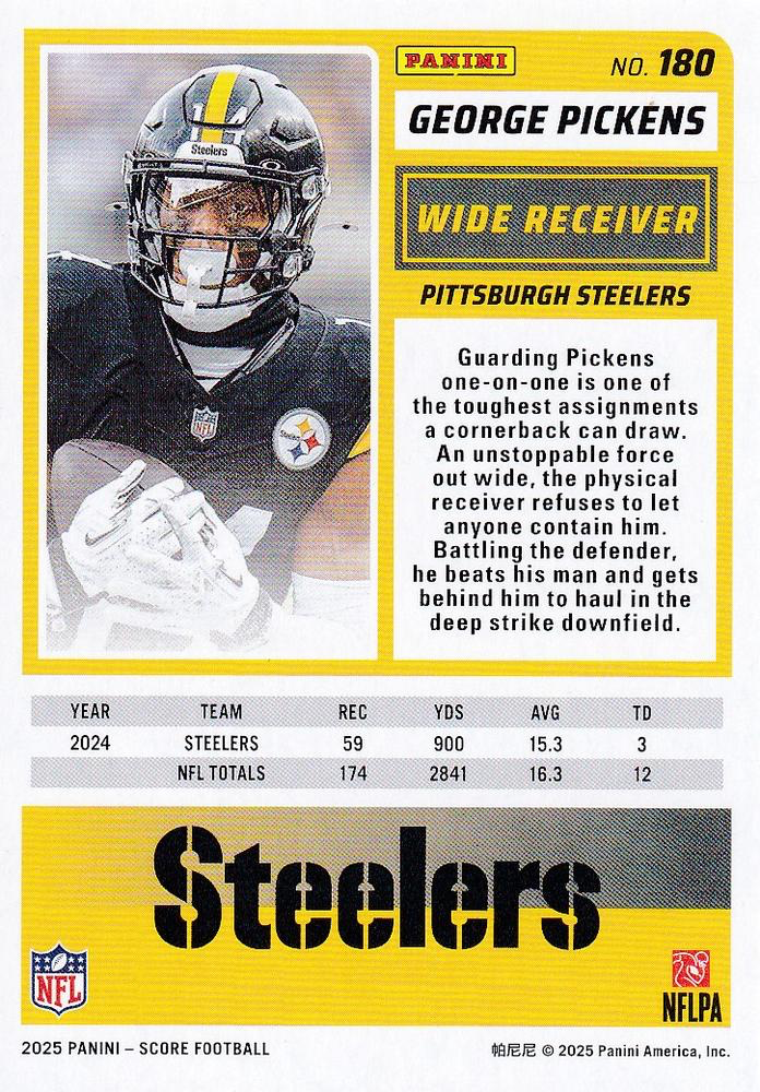 2025 Panini Score George Pickens #180 Pittsburgh Steelers
