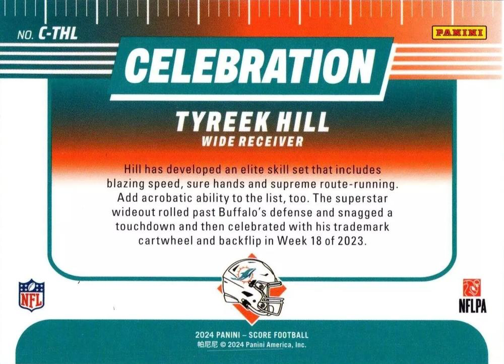 2024 Panini Score Football Celebration Tyreek Hill Miami Dolphins #C-THL