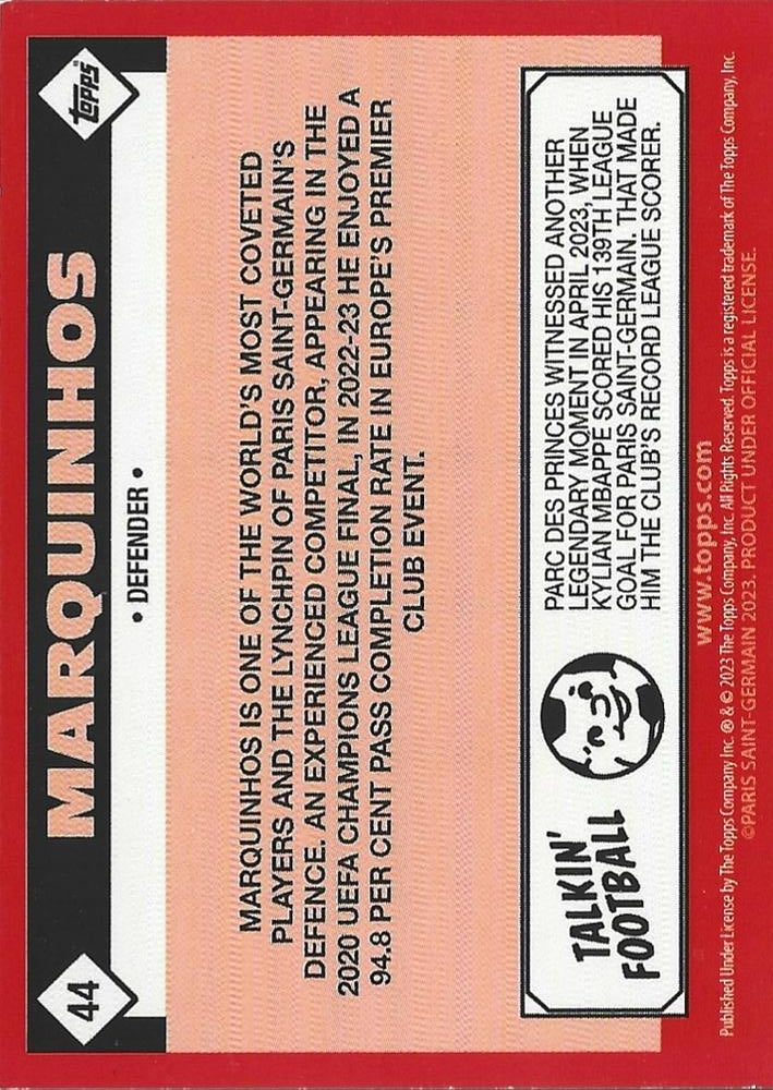 2022 Topps PSG Team Set Marquinhos #44 Paris Saint-Germain