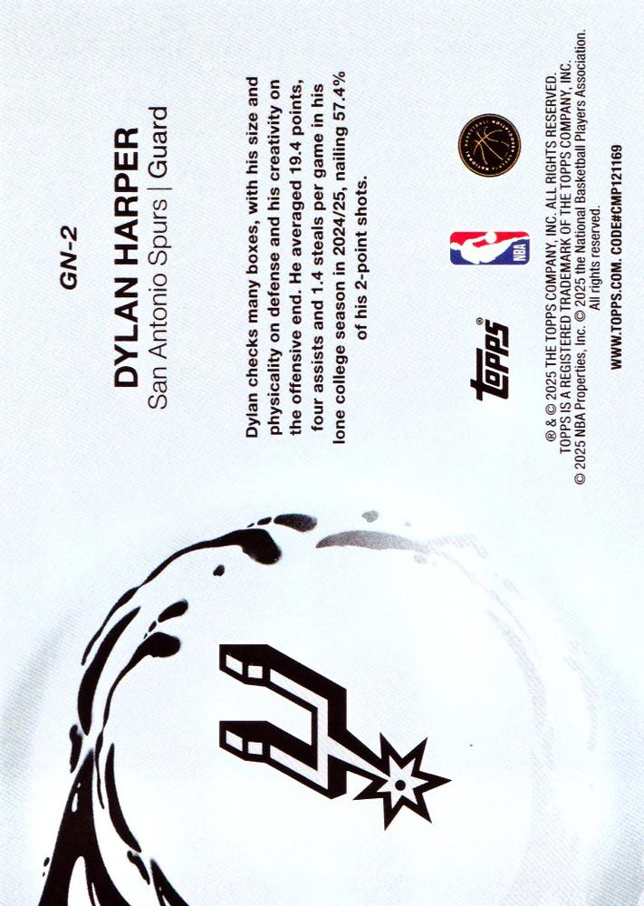 2025 Topps NBA Generation Now Dylan Harper GN-2 San Antonio Spurs