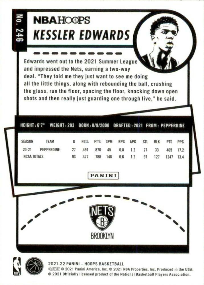 2021 Panini Hoops Kessler Edwards RC #246 Brooklyn Nets