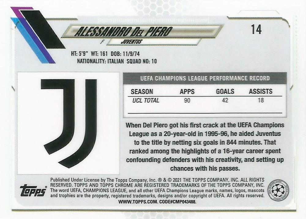 2020 Topps Chrome UCC Alessandro Del Piero #14 Juventus