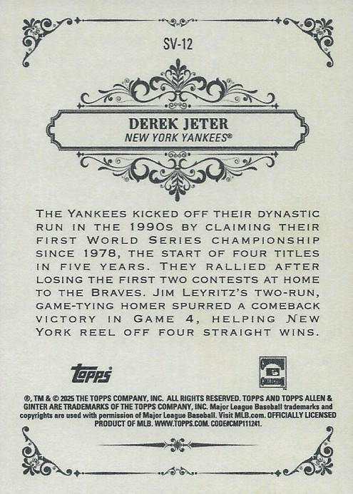 2025 Topps Allen & Ginter Sweet Victory Derek Jeter #SV-12 New York Yankees