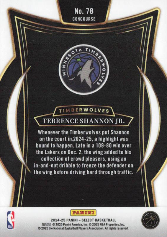 2024 Panini Select Terrence Shannon Jr. RC Blue #78 Minnesota Timberwolves