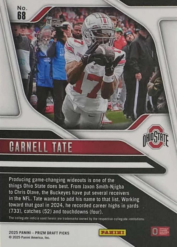 2025 Panini Prizm Draft Picks Carnell Tate #68 Ohio State Buckeyes
