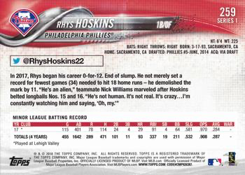 2018 Topps Series 1 Foil Rhys Hoskins RC #259 Philadelphia Phillies