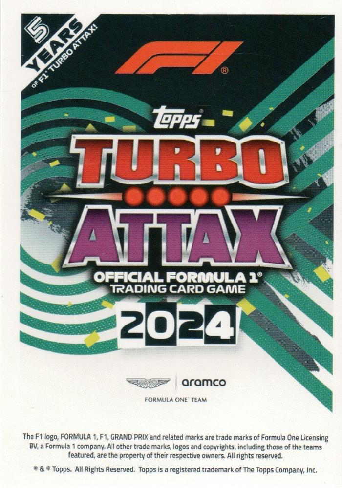 2024 Topps Turbo Attax F1 Fernando Alonso TA FOIL #308 Aston Martin F1 Team