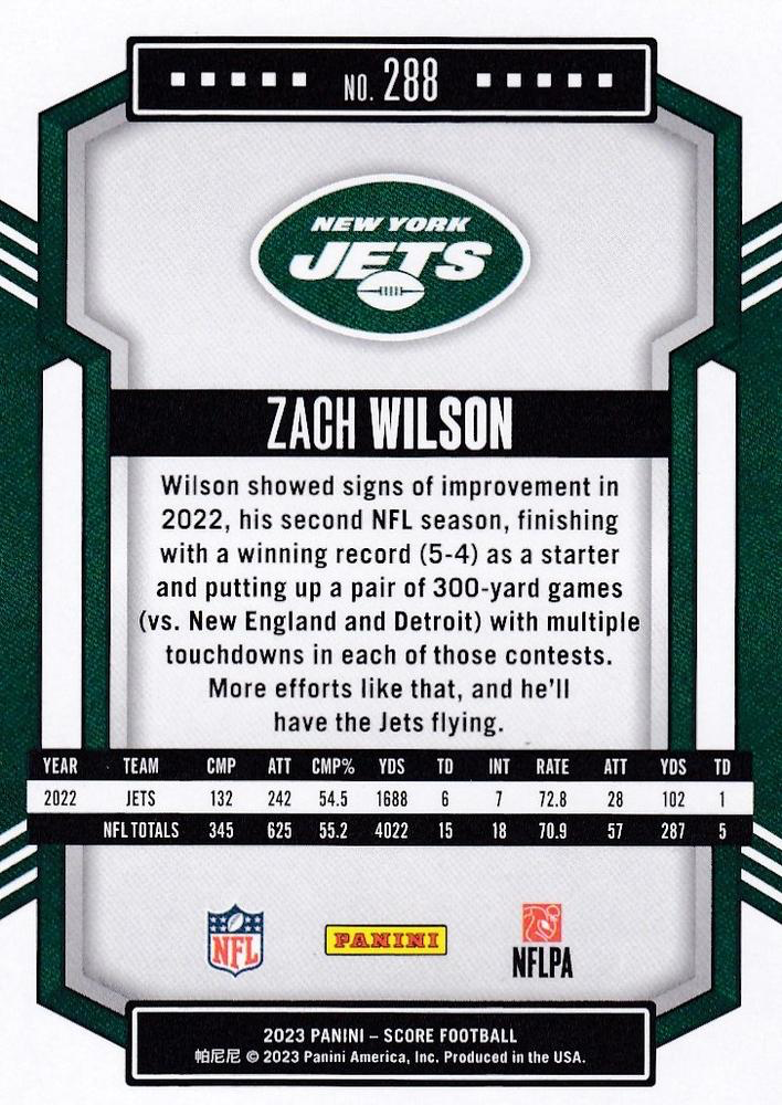 2023 Panini Score Football Zach Wilson New York Jets #288